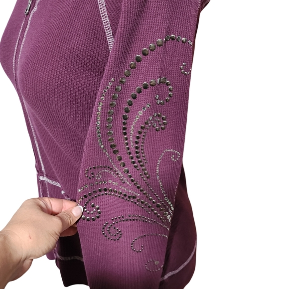ARIAT Hoodie Sweatshirt Womens Large Purple Rhinestone Embellished Bling Y2K - Picture 4 of 11